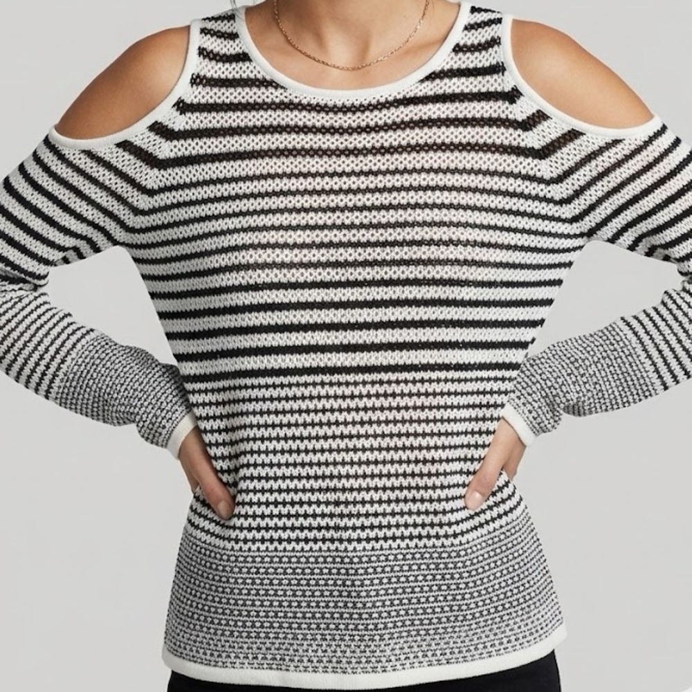Rag & Bone Quinn Mesh Striped Cold Shoulder Knit Sweater Small
